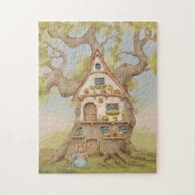 Märchenhaftes Baumhaus-Geschichtenbuch Puzzle (Vertikal)