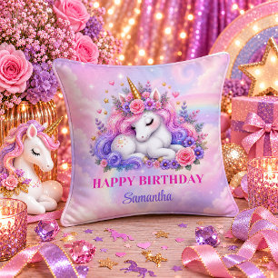 Märchenhaftes Einhorn Mädchen Geburtstag Magischer Kissen