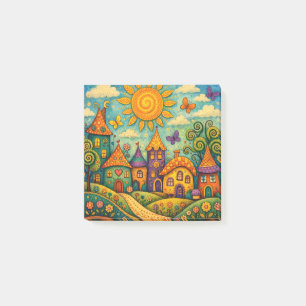Märchenhaftes Feendorf - Farbige Leinwandkunst Post-it Klebezettel