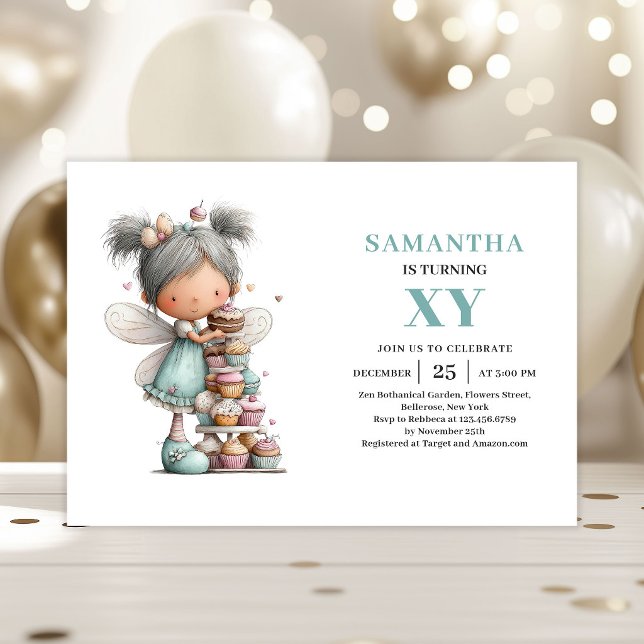 Märchenhaftes Mädchen 4. Geburtstag Einladung mit  (Fairy Girl 4th Birthday Whimsy Cute Magical invitation)