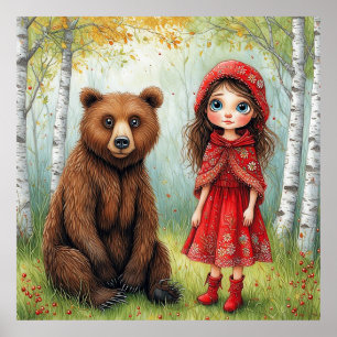 🌲 Märchenhaftes Mädchen und Bärenwald für Kinderz Poster