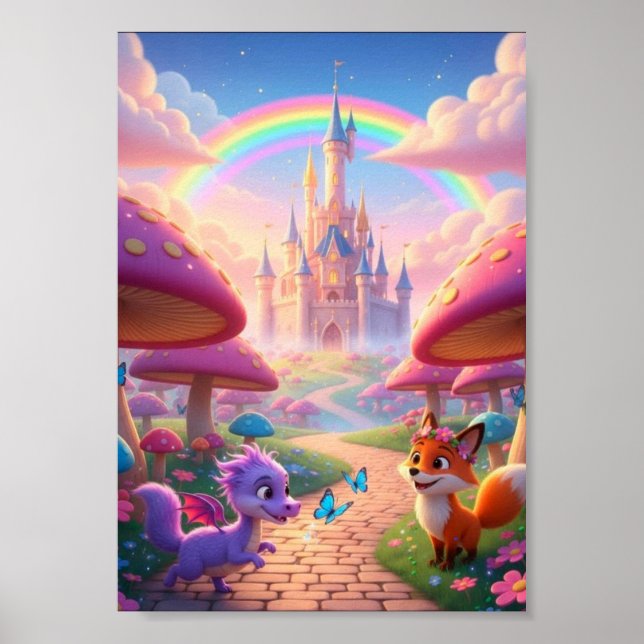 Märchenhaftes Regenbogen-Schloss-Fantasieposter Poster (Vorne)