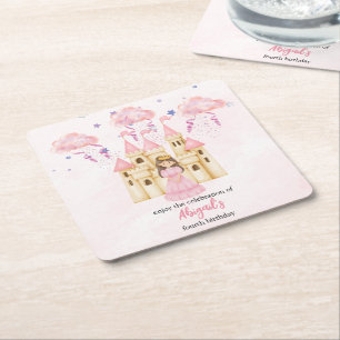 Märchenhaftes Rosa Schloss Prinzessin Geburtstag f Rechteckiger Pappuntersetzer