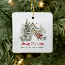 Märchenhaus-Familien-Weihnachtsdekoration Keramikornament