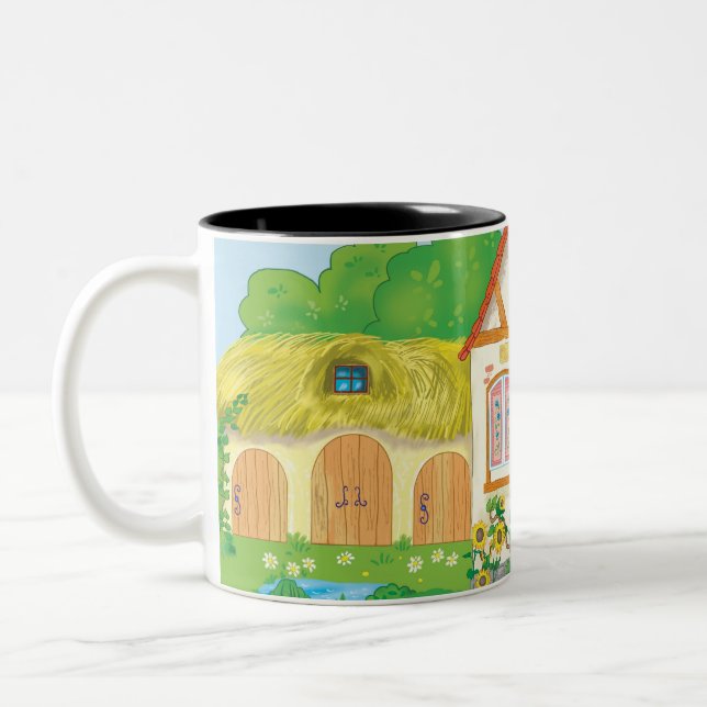 Märchenhaus mit rotem Cartoon und Patio Zweifarbige Tasse (Links)
