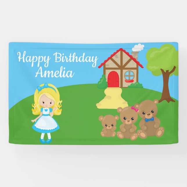 Märchenhof Goldilocks und Drei Bären Geburtstag Banner (Horizontal)