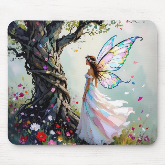 Märcheninspirierte Fee und fantastischer Baum Mousepad (Vorne)