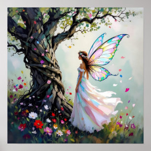 Märcheninspirierte Fee und fantastischer Baum Poster