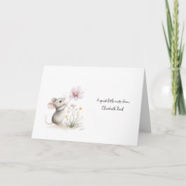 Märchenmaus pflückt eine rosa Blume Karte