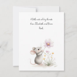 Märchenmaus pflückt eine rosa Wildblume Dankeskarte