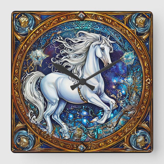 Märchenpferd Quadratische Wanduhr (Vorderseite)