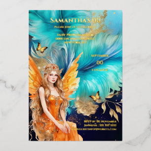 Märchenprinzessin aquamarin orange-mythisches Märc Folieneinladung