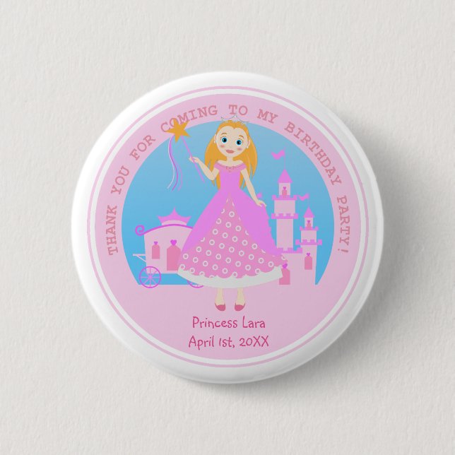 Märchenprinzessin in Pink-Birthaday-Party Button (Vorderseite)