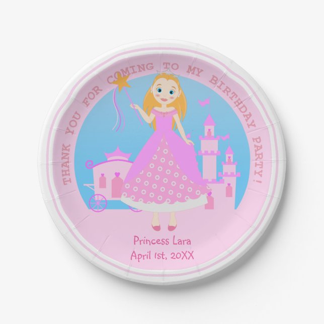 Märchenprinzessin in Pink-Birthaday-Party Pappteller (Vorderseite)