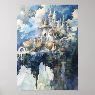 Märchenschloss auf einer Himmelsfelsklippe Poster