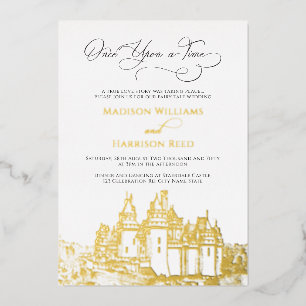 Märchenschloss Hochzeit Gold Folieneinladung