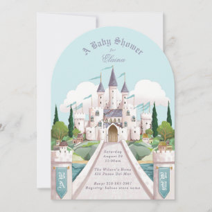 Märchenschloss illustriert Blau Baby Shower Einladung