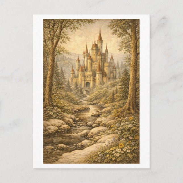 Märchenschloss im Vintage-Stil Postkarte (Vorderseite)