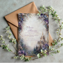 Märchenschloss Lila Blumen Nebel Hochzeit Einladung