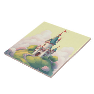 Märchenschloss mit grünem Garten Fliese