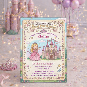 Märchenschloss Prinzessin 4. Geburtstagsfeier Einladung