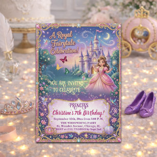 Märchenschloss Prinzessin 7. Geburtstagsfeier Einladung
