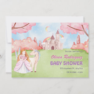 Märchenschloss-Prinzessin Unicorn Babydusche Einladung
