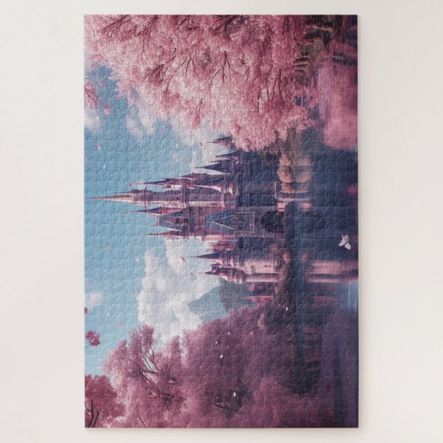 Märchenschloss-Puzzle mit rosa Kirschblüten Puzzle (Vertikal)