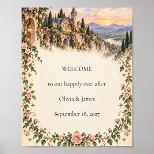 Märchenschloss-Rosen-Hochzeits-Willkommensschild Poster