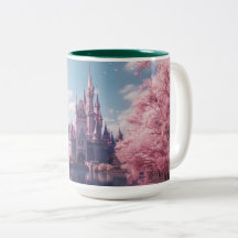Märchenschloss-Tasse mit rosa Kirschblüten
