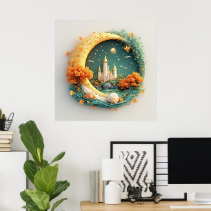 Märchenschloss umgeben von saisonalen Bäumen Poster