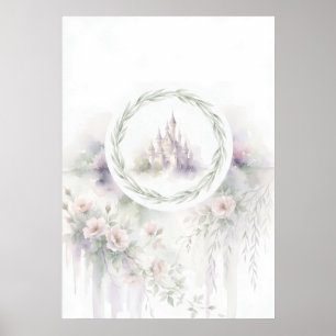 Märchenschloss Weidenblumen-Kranz Kunst in Pastell Poster