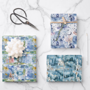 Märchenschlösser Blau Geschenkpapier Set