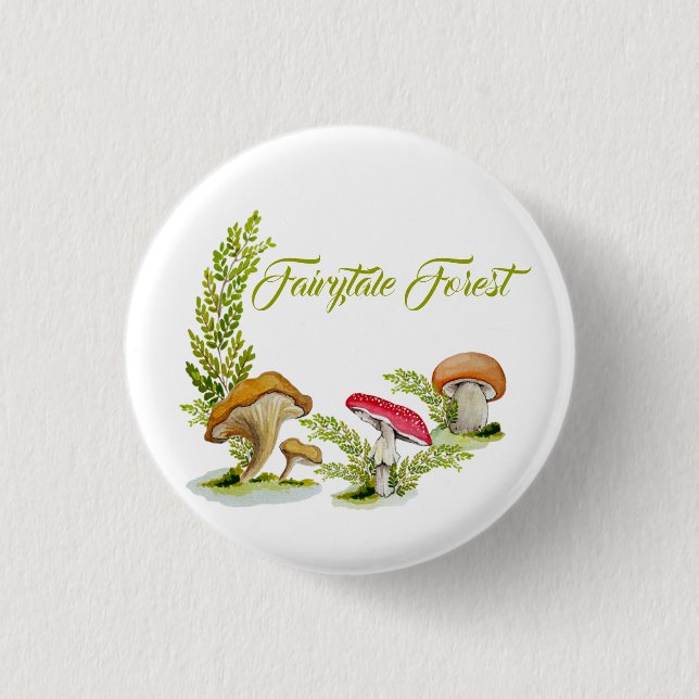 Märchenwald Aquarell Set der Pilztachse Button (Vorderseite)