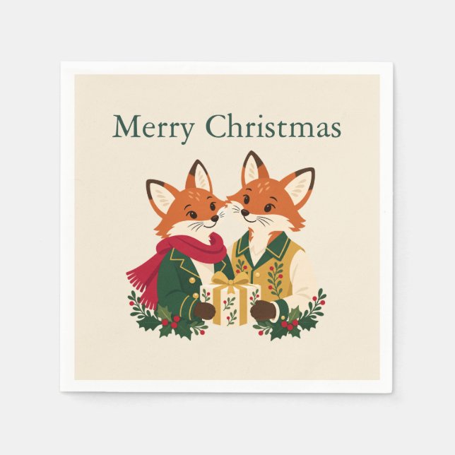 Märchenwald Fuchs-Paar Weihnachtsfeier  Serviette (Vorderseite)