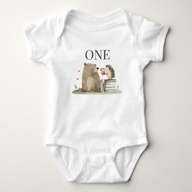 Märchenwaldtiere 1. Geburtstag Baby Strampler (Vorderseite)