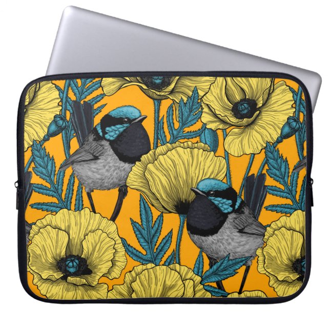 Märchenwren und Mohn in Gelb Laptopschutzhülle (Vorderseite)