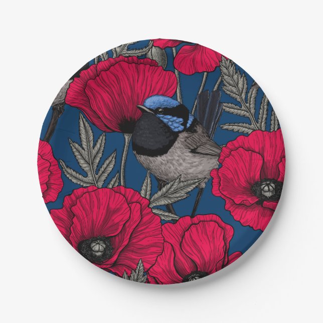 Märchenwren und Mohn Pappteller (Vorderseite)