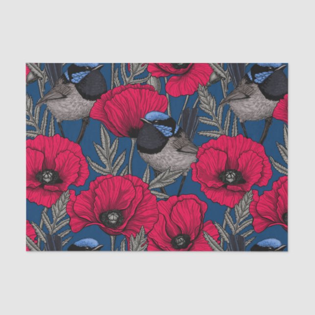 Märchenwren und Mohn Seidenpapier (Vorderseite)