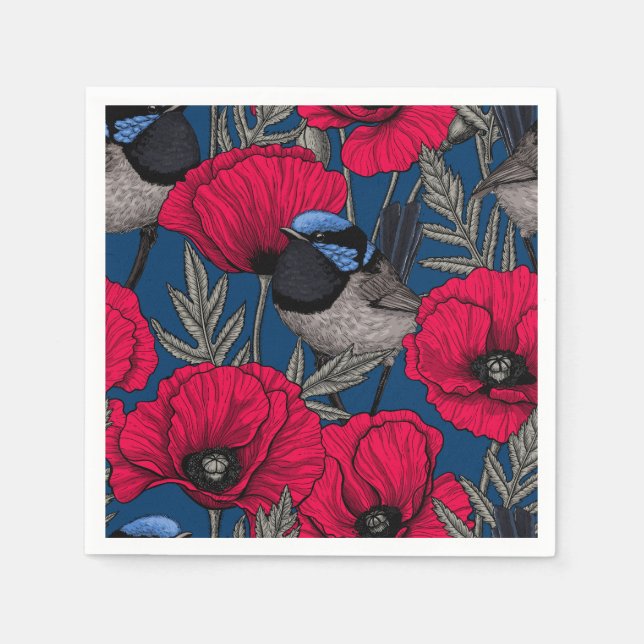 Märchenwren und Mohn Serviette (Vorderseite)