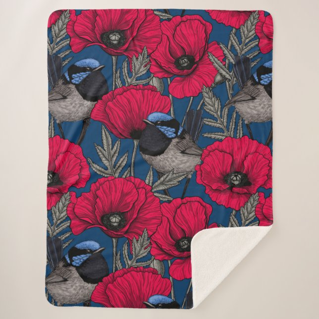 Märchenwren und Mohn Sherpadecke (Vorderseite)