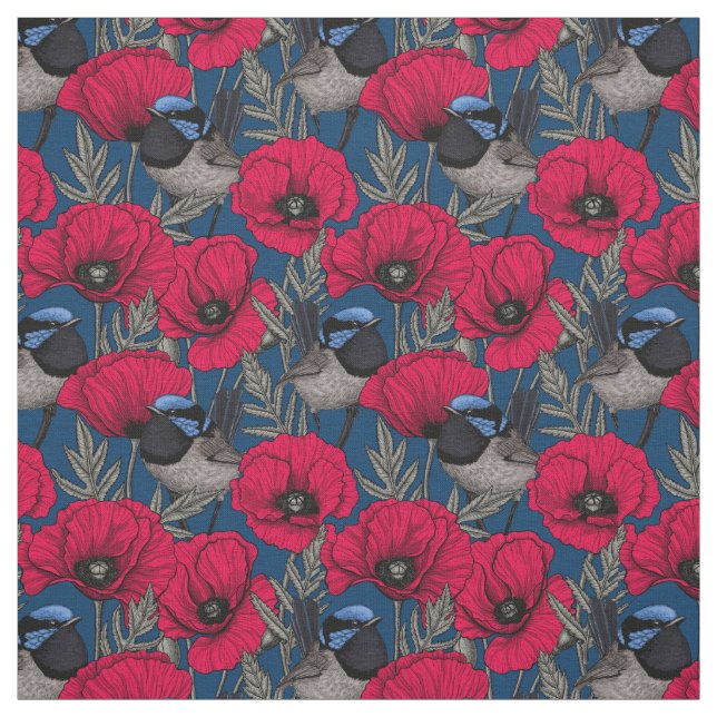 Märchenwren und Mohn Stoff (Muster)
