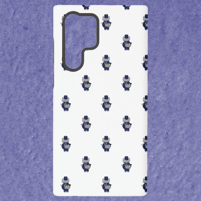 Marching Band Cat Drummer Navy Blue Gold Pattern Samsung Galaxy Hülle (A phone case with a pattern of gray cats playing the drums in navy blue & gold uniforms.)