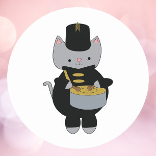 Marching Band Cat Snare Drum Black and Gold Runder Aufkleber