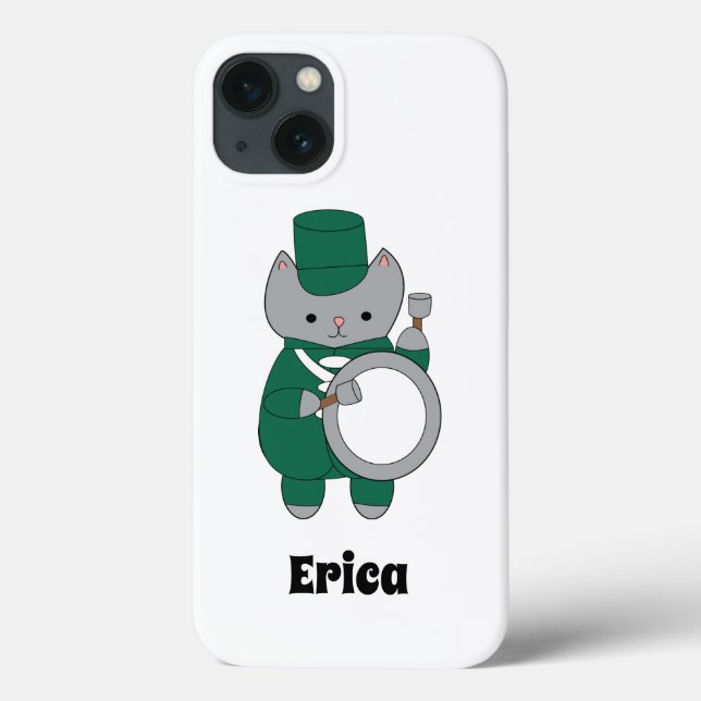 Marching Band Drummer Cat Green White personalisie Case-Mate iPhone Hülle (Rückseite)