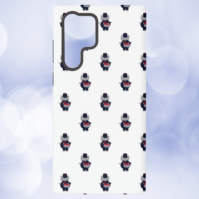 Marching Band Drummer Cat Navy Blue and Red Samsung Galaxy Hülle (A phone case with a pattern of gray cats playing the drums in navy blue & red marching band uniforms)
