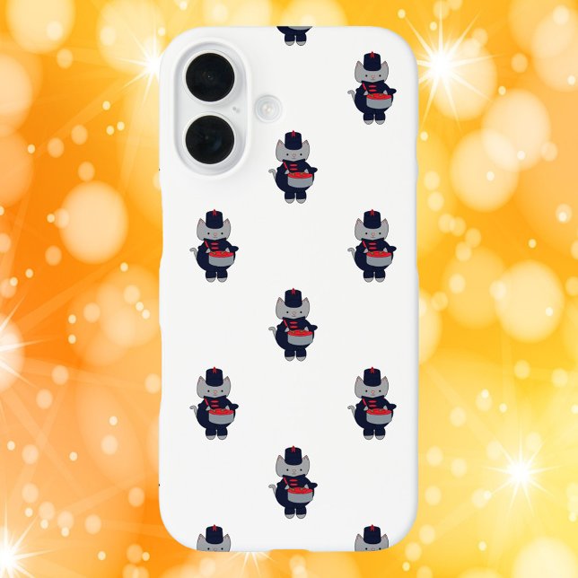 Marching Band Drummer Cat Navy Blue Red Pattern Case-Mate iPhone Hülle (A phone case with a pattern of  cats playing the drums in a navy blue & red marching band uniform)