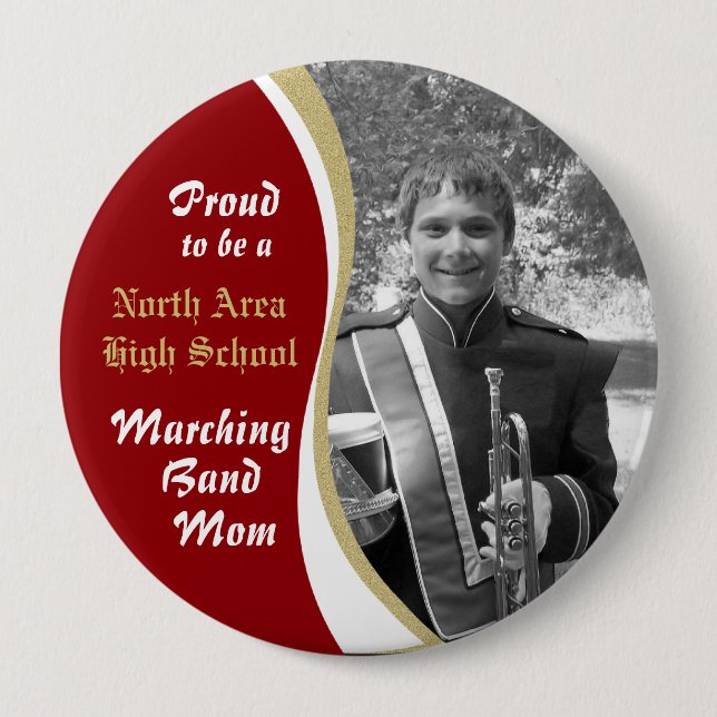 Marching Band Mama mit Foto Dark Red Button (Vorderseite)