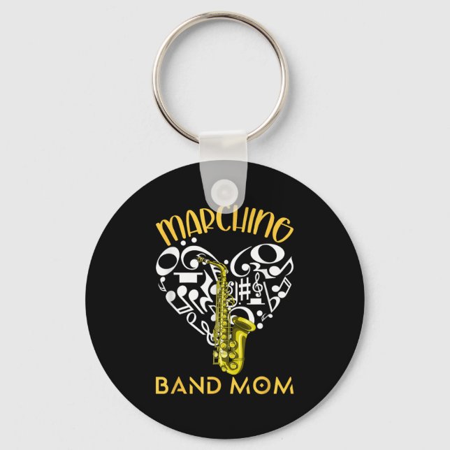Marching Band Mom Heart Love Music Notes Saxophone Schlüsselanhänger (Vorderseite)