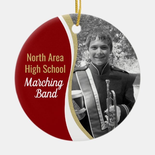 Marching Band Red and Gold Foto Keramik Ornament (Vorne)